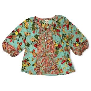 Fig & Flower | Boho Floral Paisley Blouse Size Medium Flowy Romantic  Chic